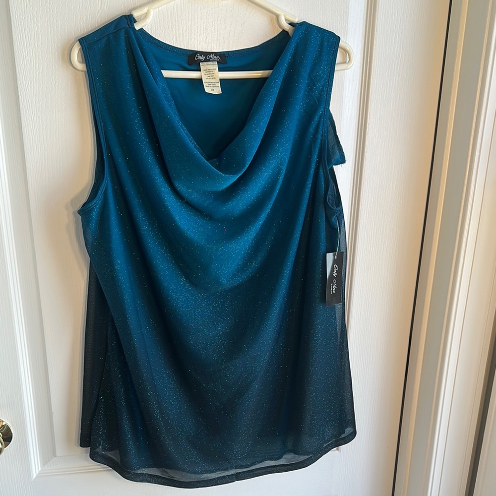 NWT Only Mine Teal Shimmer Sleeveless Cowl Neck Top 2X